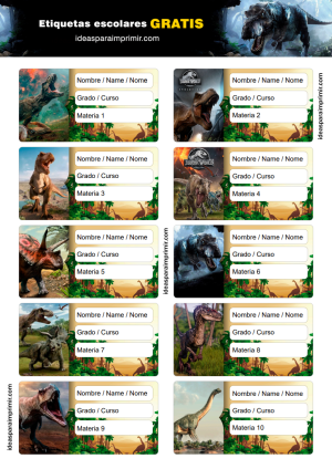 Etiquetas Escolares Dinosaurios Editables Gra